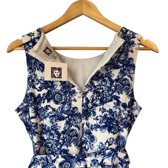 Anne Klein Linen Floral Blue and White Spring Summer Sleeveless Tank Dress, 8 - Picture 6 of 7